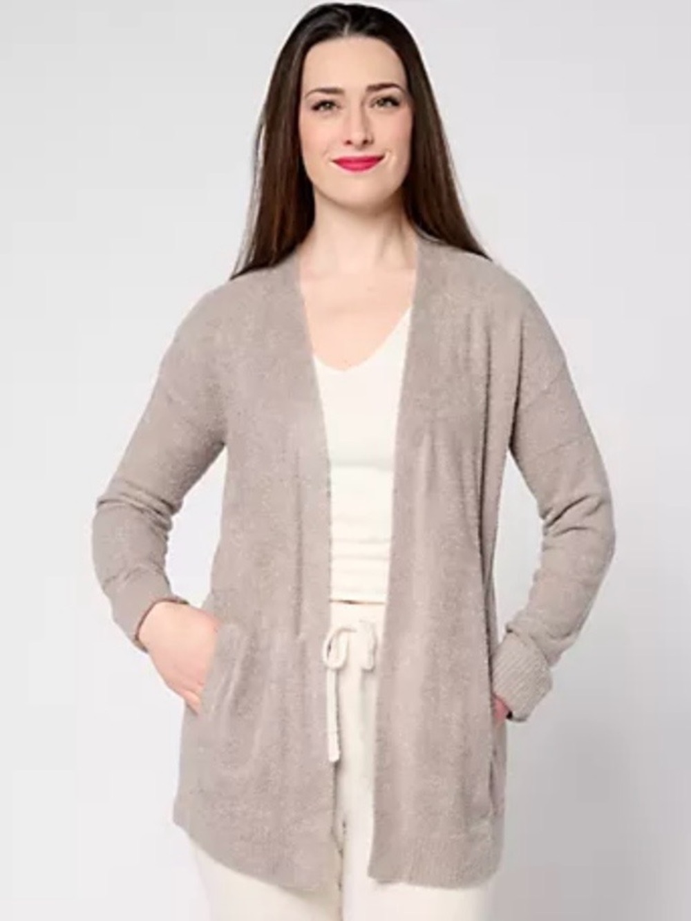 🌸Q21.5 - Cozy Open-Front Taupe Women's Cardigan Sweater - Beach Rock 🤎🛍️